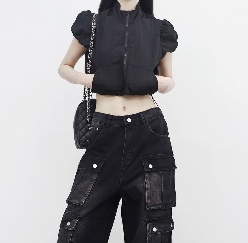 Amuah Crop String Half Zip-Up