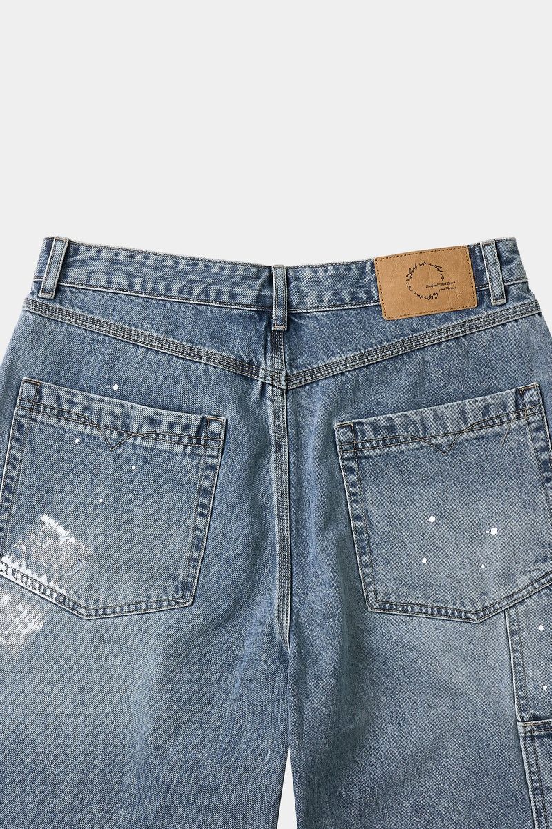 Aged Splatter Carpenter Denim Shorts(Washed Blue)