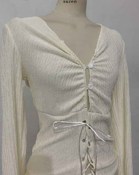 Miina Shirring Ribbon Blouse