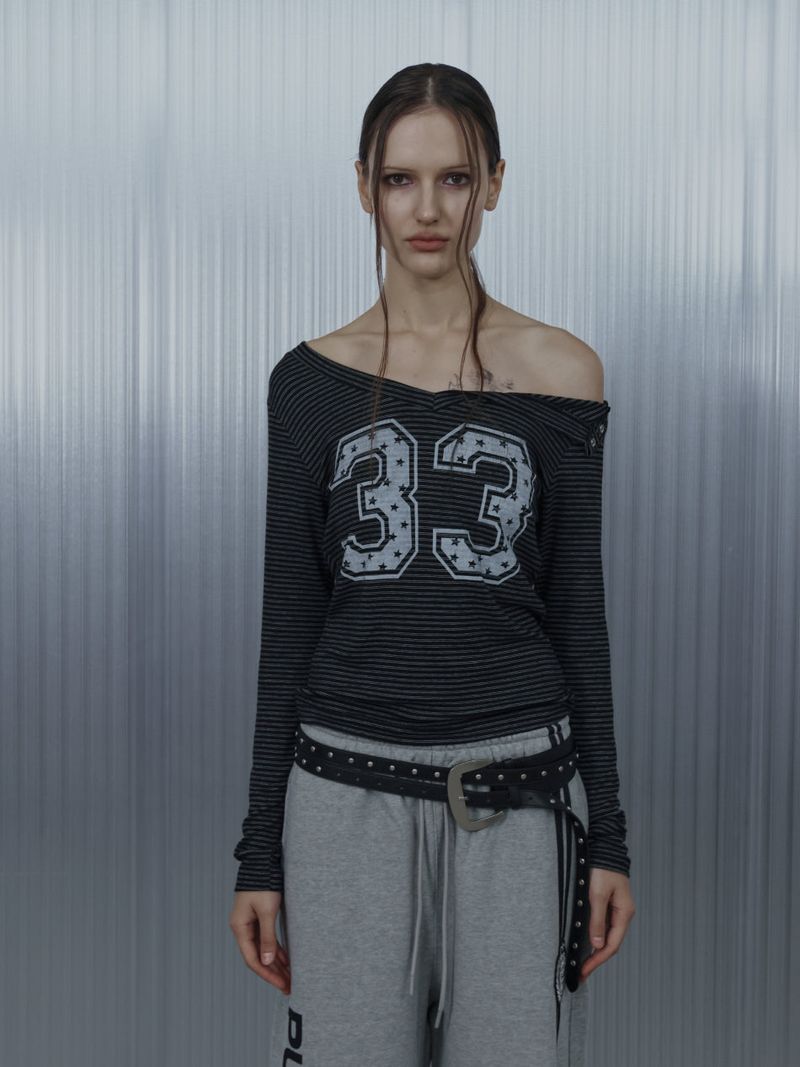 SETUP EXE（セットアップ イーエックスイー）の「33 STRIPE V-NECK TOP / BLACK（Tops）」