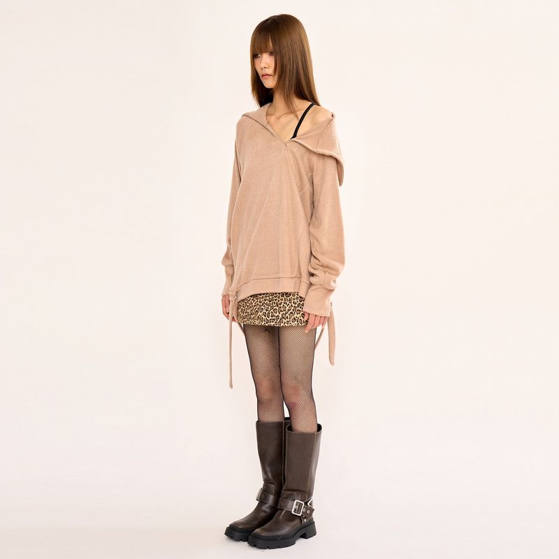 Hairy Zipslit Pullover - Camel