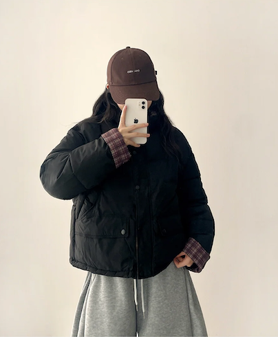 Daring checkered lining point short padded coat