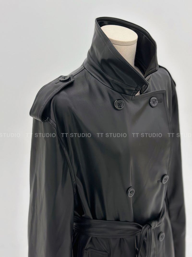 Double leather long coat