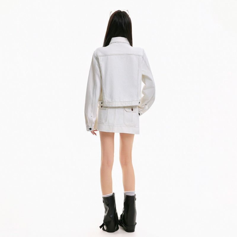 White Denim Jacket & Mini Skirt Set
