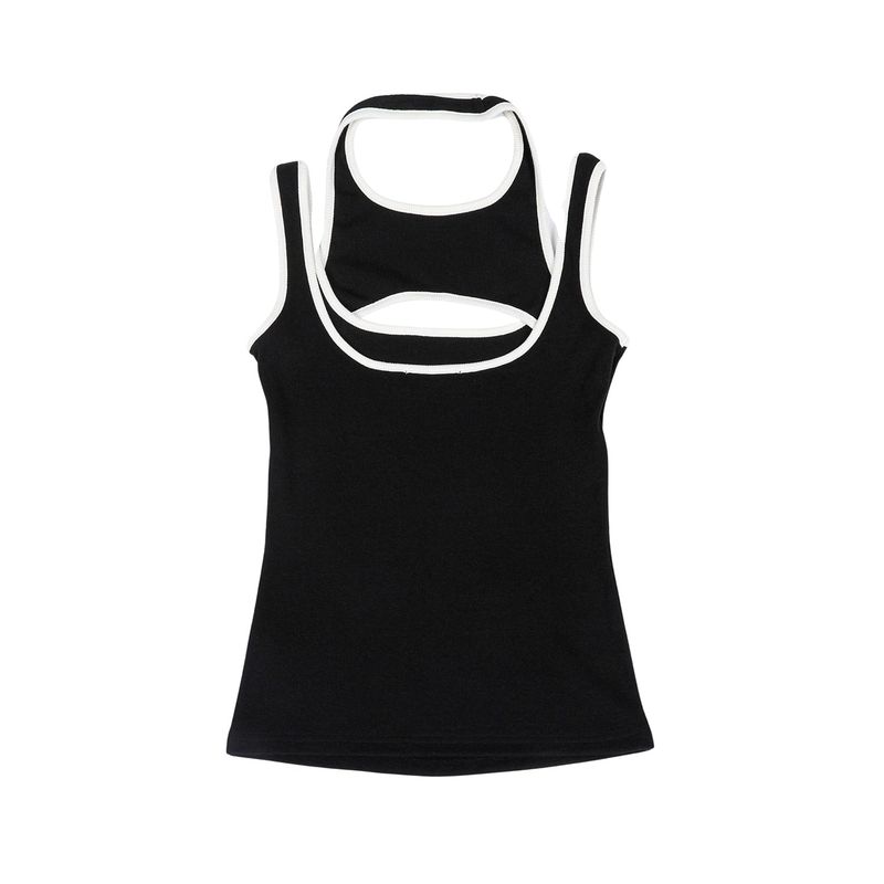Layered jersey sleeveless (BLACK)