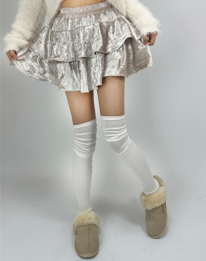 BASIC BOW-DETAIL SEMI-CROPPED STRETCH ROUND U-NECK LONG-SLEEVE TEE