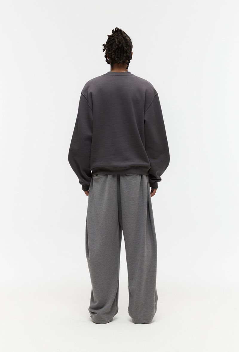 deep four tuck flow banding pants charcoal grey