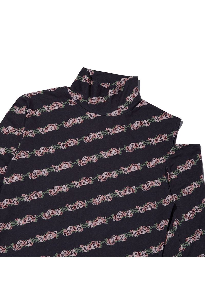 Flower Pattern Turtleneck_Black