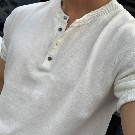 Slag Henry Neck Round Short Sleeve Knit