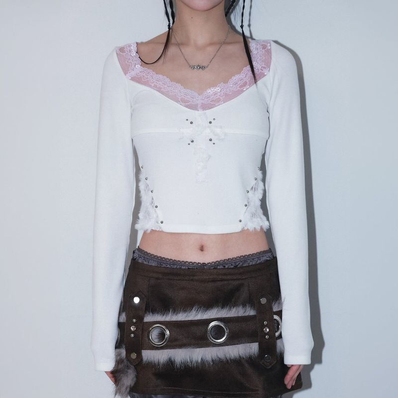 cross patch lace sleeve - ivory