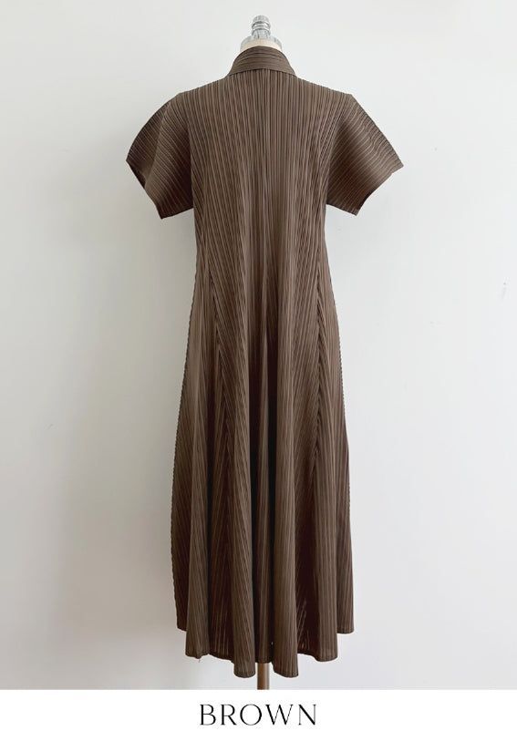Karon Zipper Collar Pleated Maxi One Piece