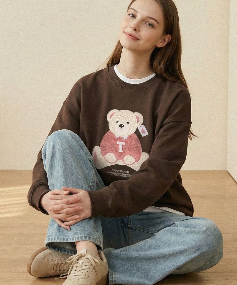 Boucle teddy knit sweatshirts [BROWN]
