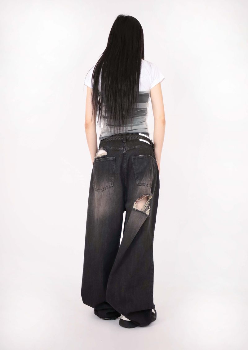 (UNISEX)Torn Twilight black Denim