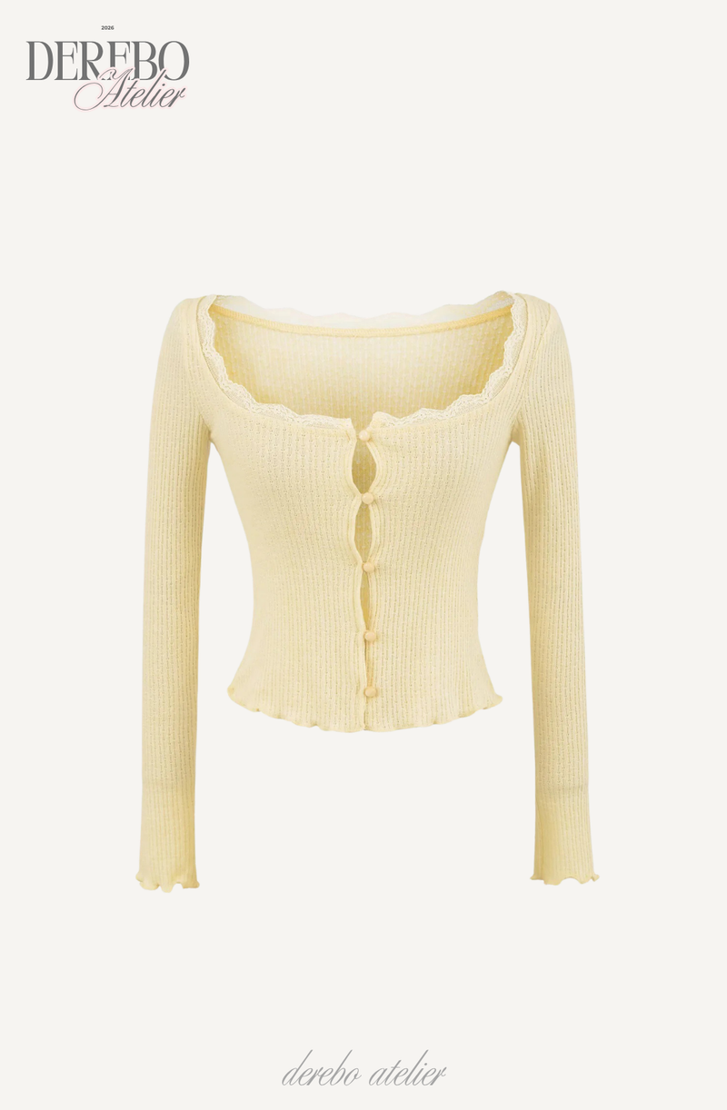 Jacquard square-neck knit long-sleeve cardigan