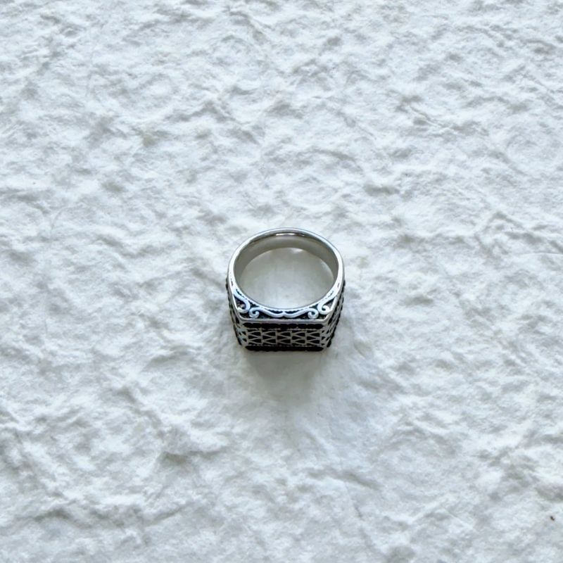 Black Silver Carved Ring