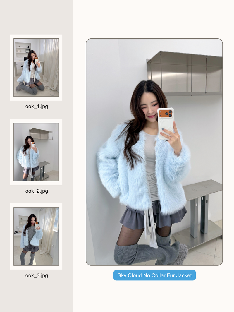 Sky Cloud No Collar Fur Jacket