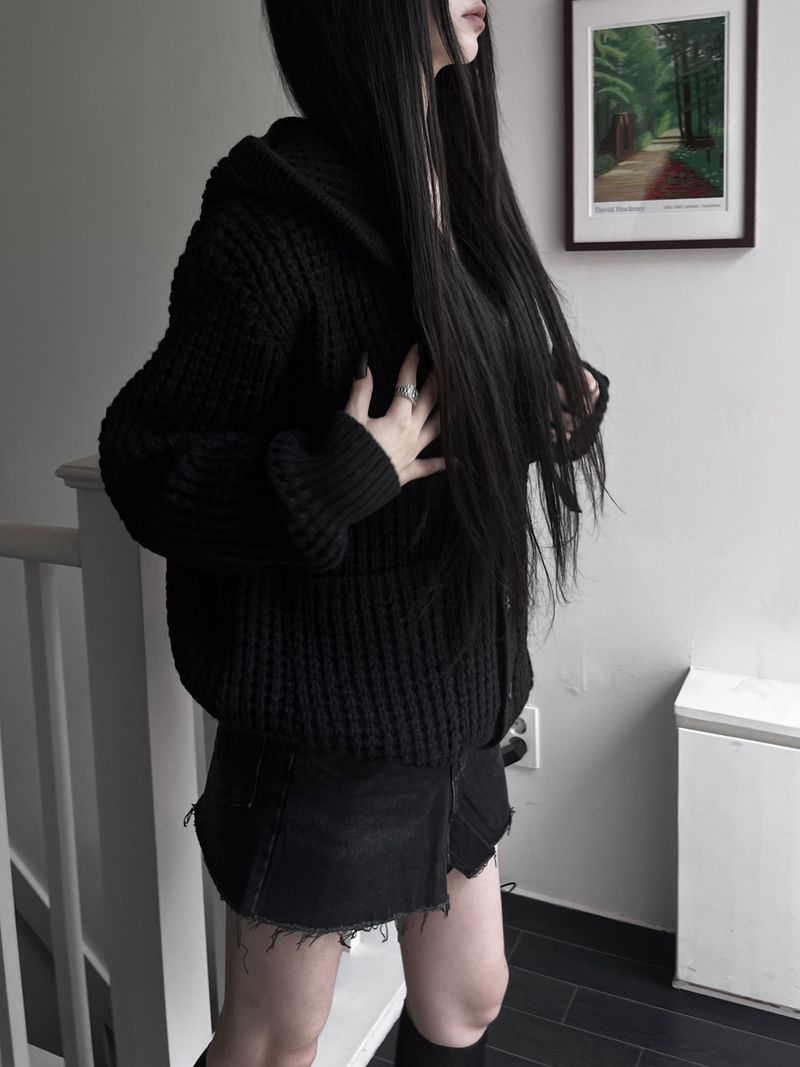 pocket waffle hood cardigan (unisex)