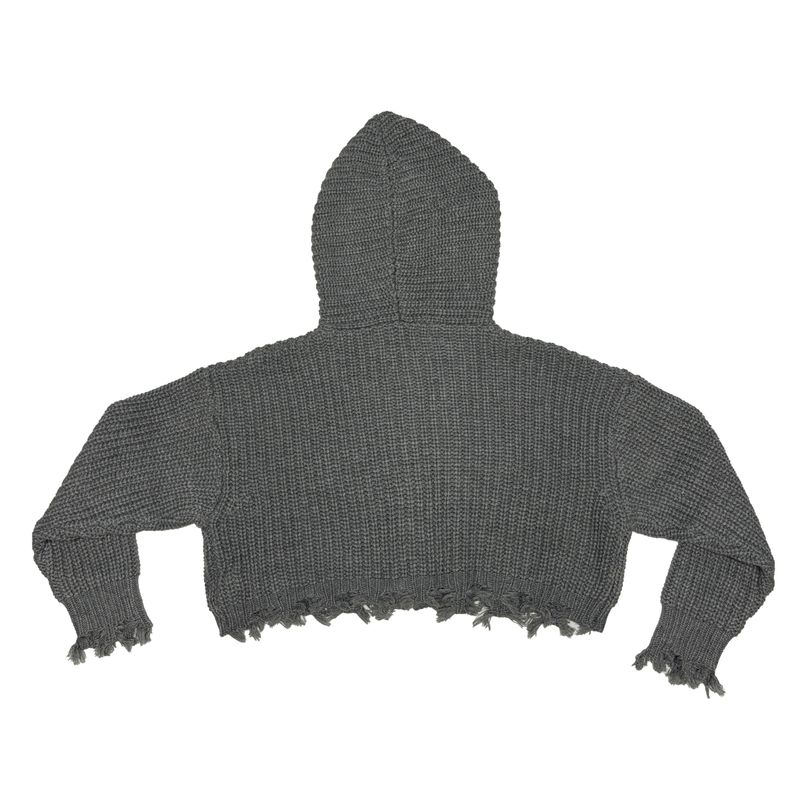 Damage crop knit hood jumper