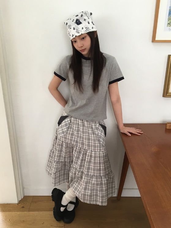 Shuning Check Pocket Midi Skirt