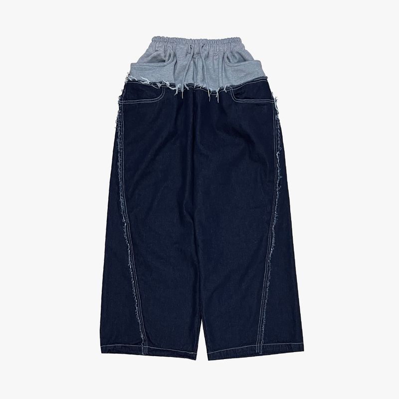 layered deconstructed denim pants_blue