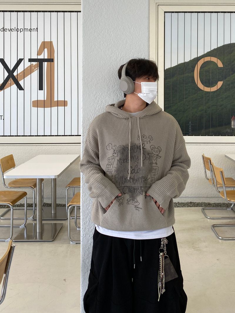 Bear Printing Hooded Knit (3color)