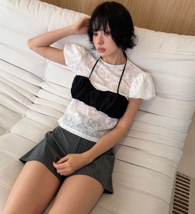 PUFF SLEEVE SHEER TEE