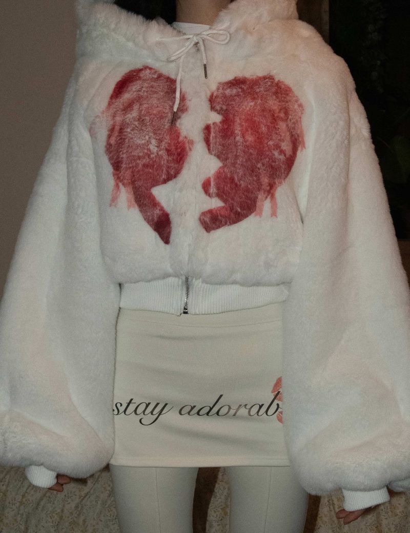 Broken Heart Fluffy Hooded Jacket