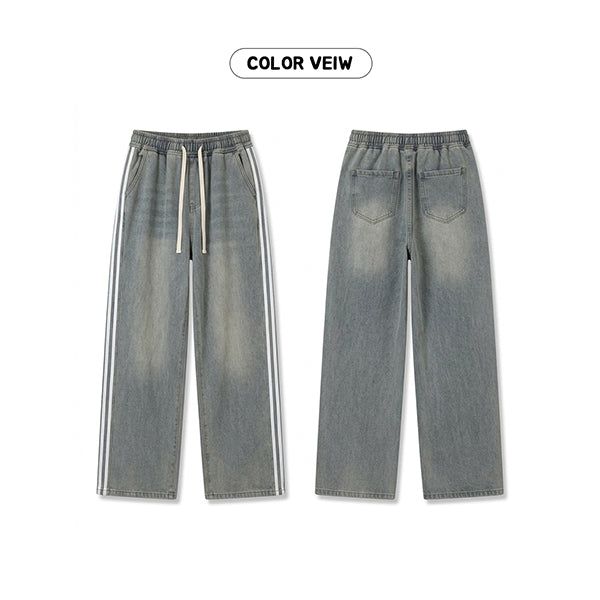 Two line side light blue denim banding pants (one color)