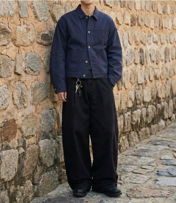 Crop French Work Jacket Navy
