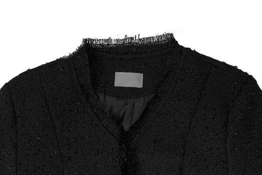 Conbe No Collar Fringe Tweed Jacket