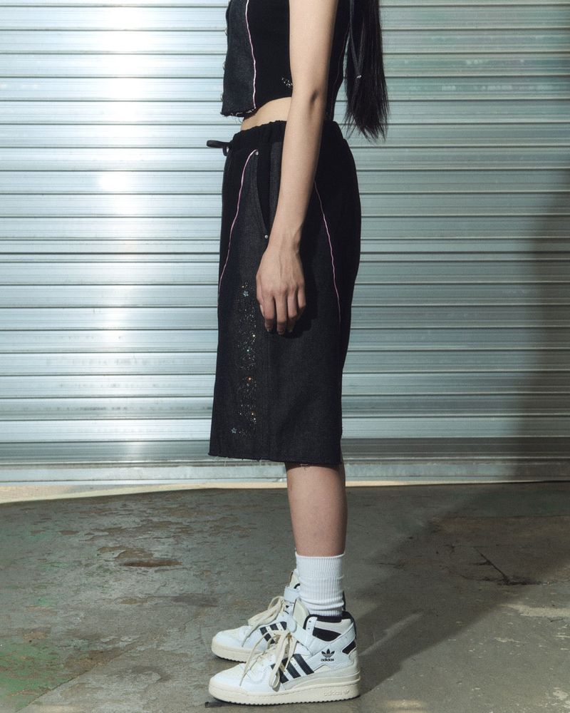 denim combi half pt - black