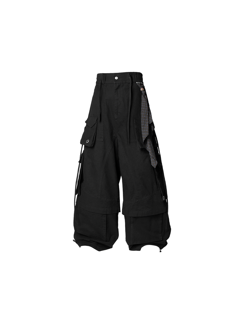 RELABEL Spatial Relations (Quartet) Eight-pocket Overlapping Detachable Distressed Multi-colour Double-jointed Workwear Ribbon Trousers