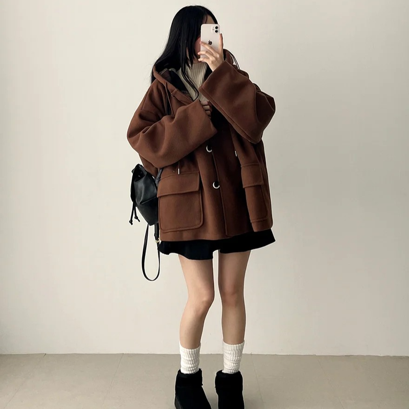 Heel double wool royal boxy pocket hooded coat 