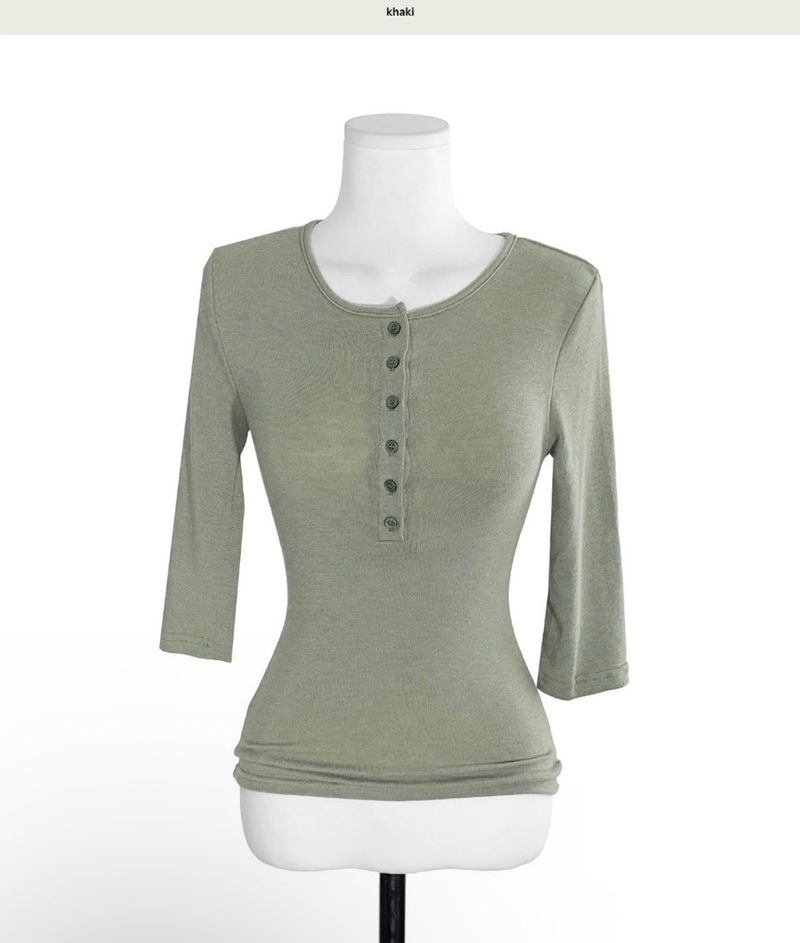 [glam] noid 3/4 sleeve button tee