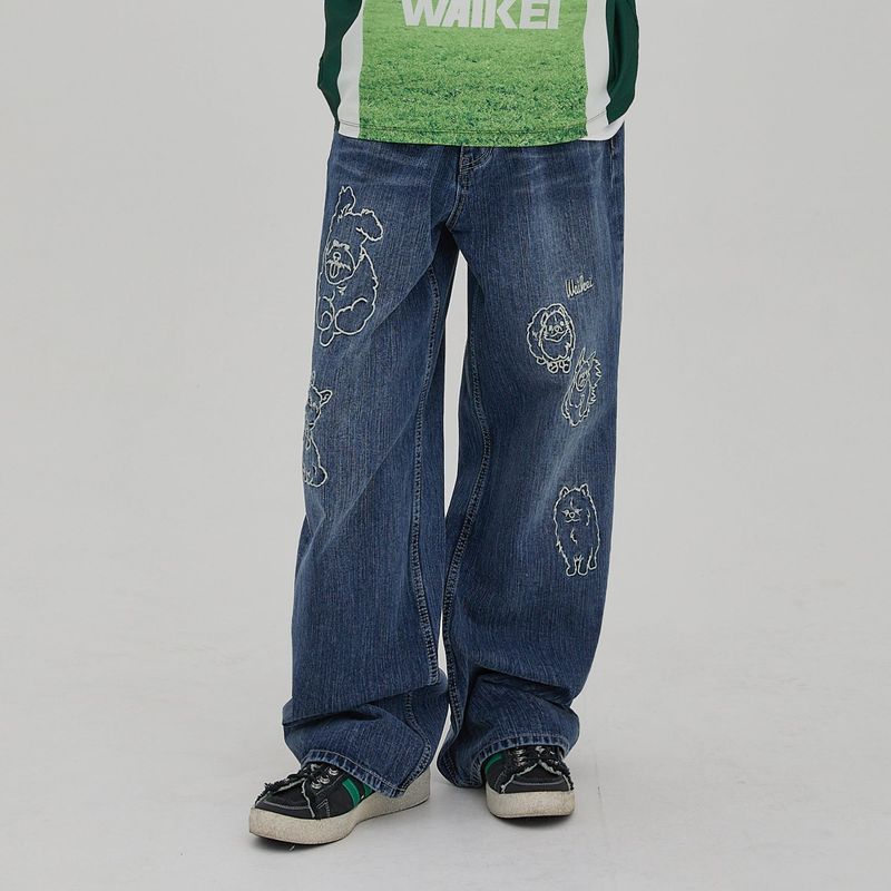 Maltese Crew Line Embroidery Denim Pants