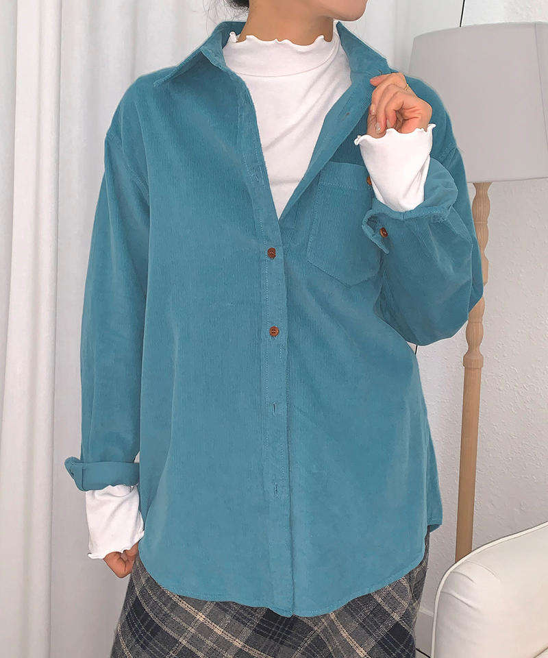 Corduroy Collar Shirt Shirt Blouse Basic Item Cotton