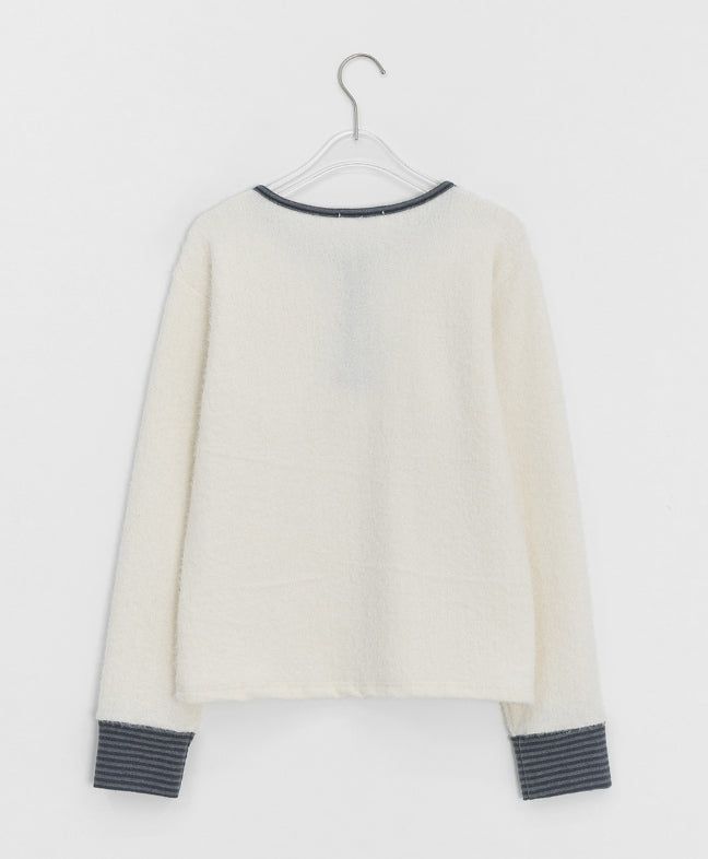 Hom Hairy Button Color Matching Knit Tee