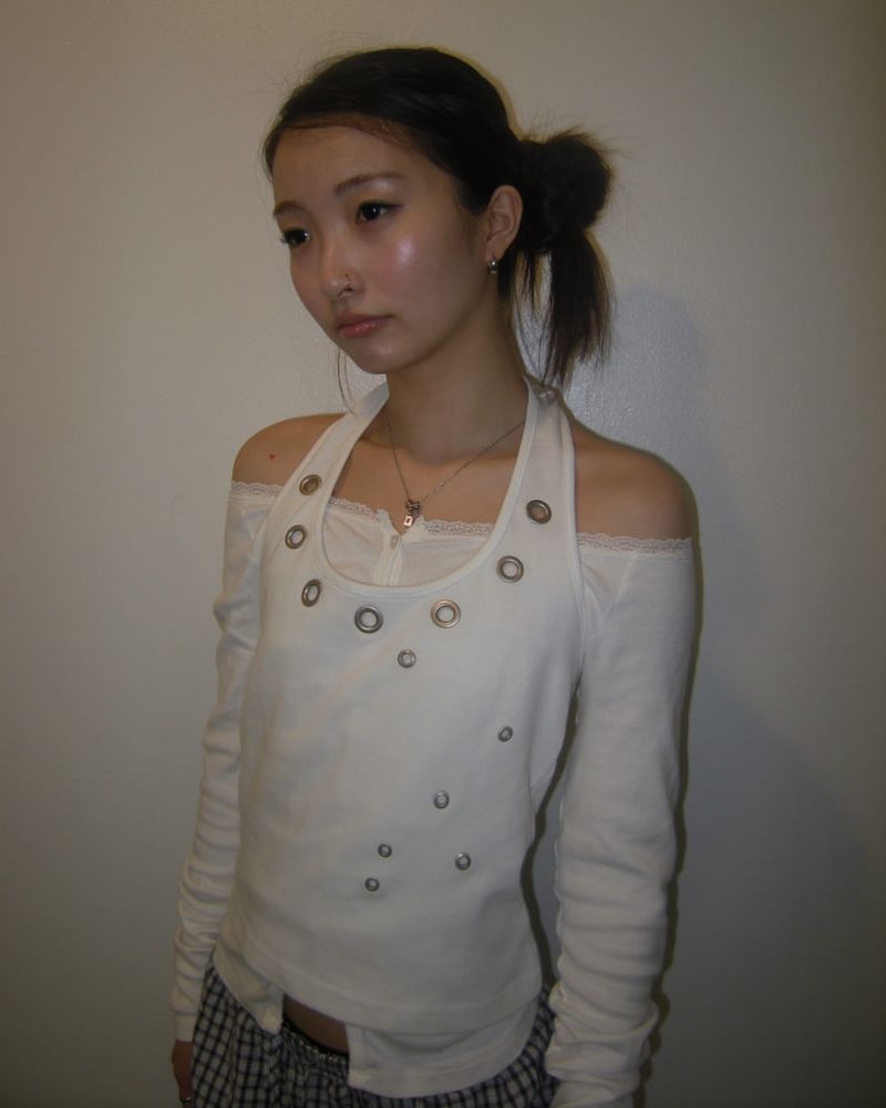 Eyelet halterneck sleeveless - White
