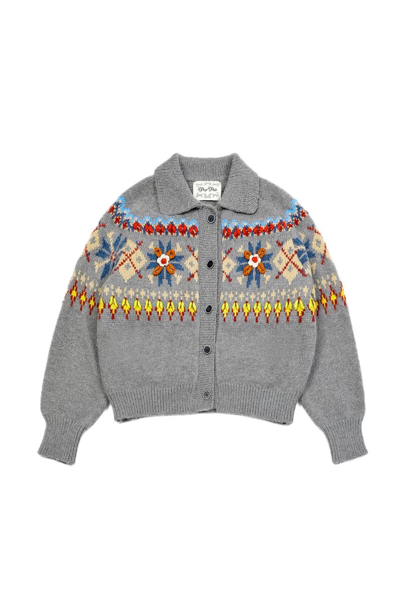 POPPALS（ポップパルズ）の「Grid Jacquard Cardigan [Gray]（Tops）」