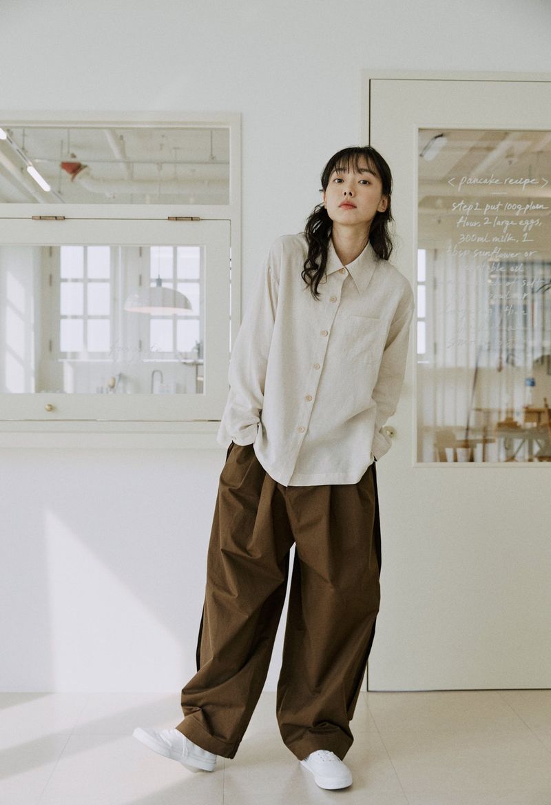 unisex side balloon pants brown