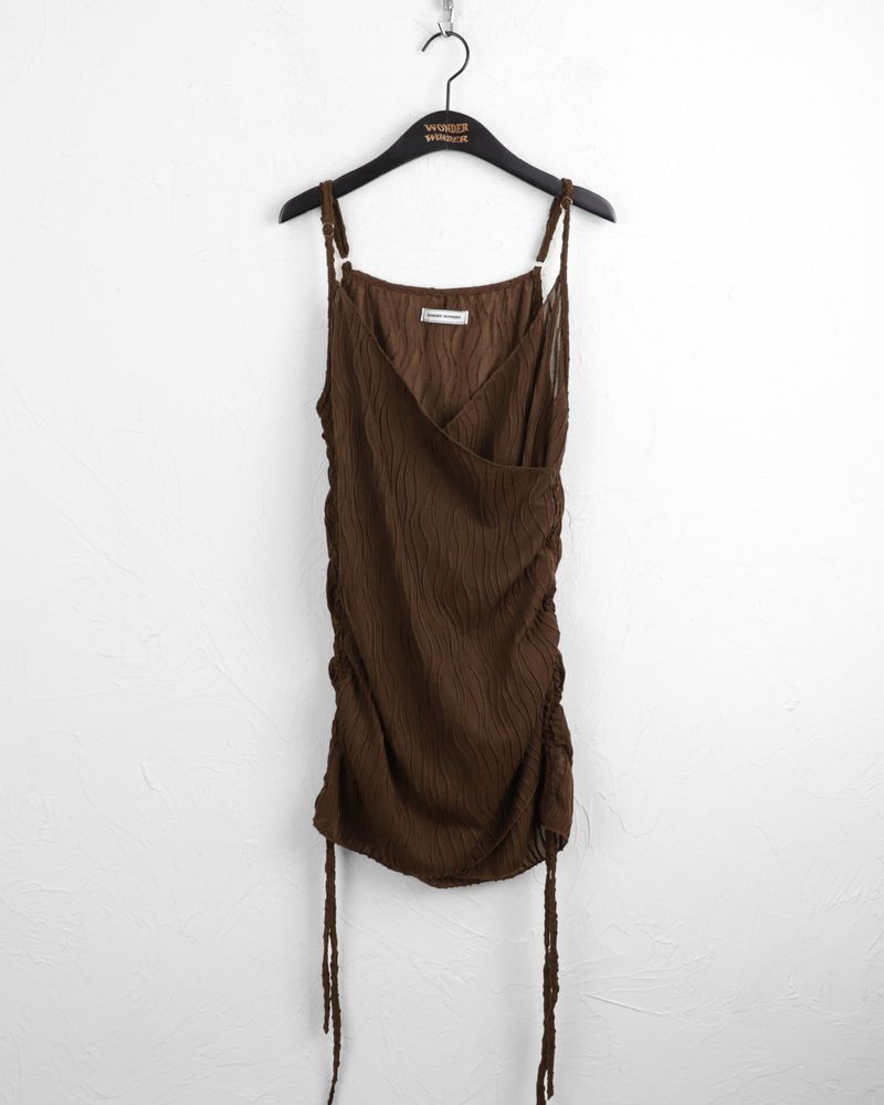[MADE]  Mark Pleats Wrap Shirring Layered Mini Sleeveless Dress