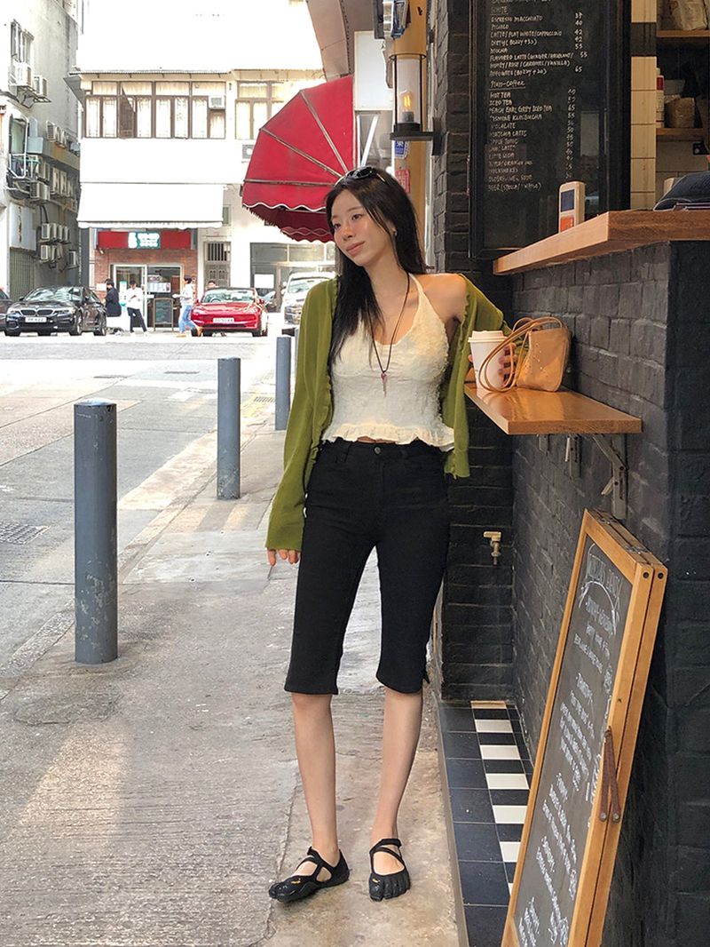 [MADE] CLIP SPAN SLIT BIKER CAPRI PANTS