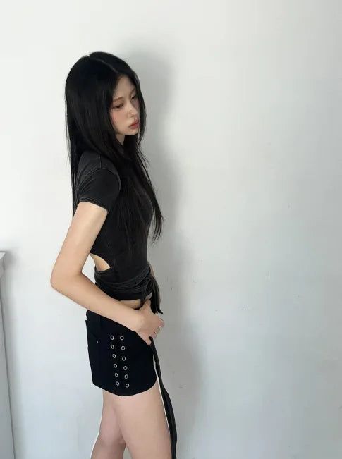 Washed Wrap Tie Cropped Pigment Tee
