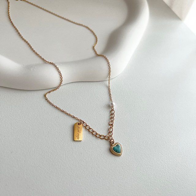 hte Pearl Color Heart Turquoise Guest Look Accent Necklace