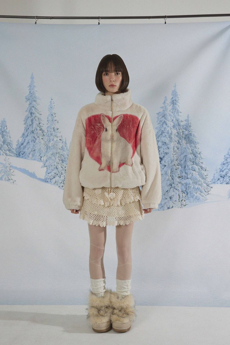 Rabbit Heart Fur Jacket BEIGE Ver.2