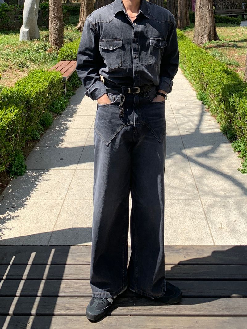 Western Brush Wide Denim Pants