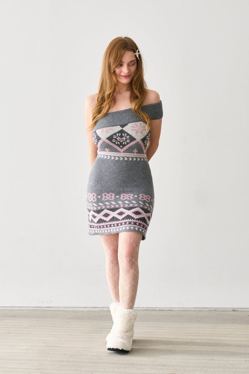  PAIR ISLE OFF SHOULDER KNIT DRESS