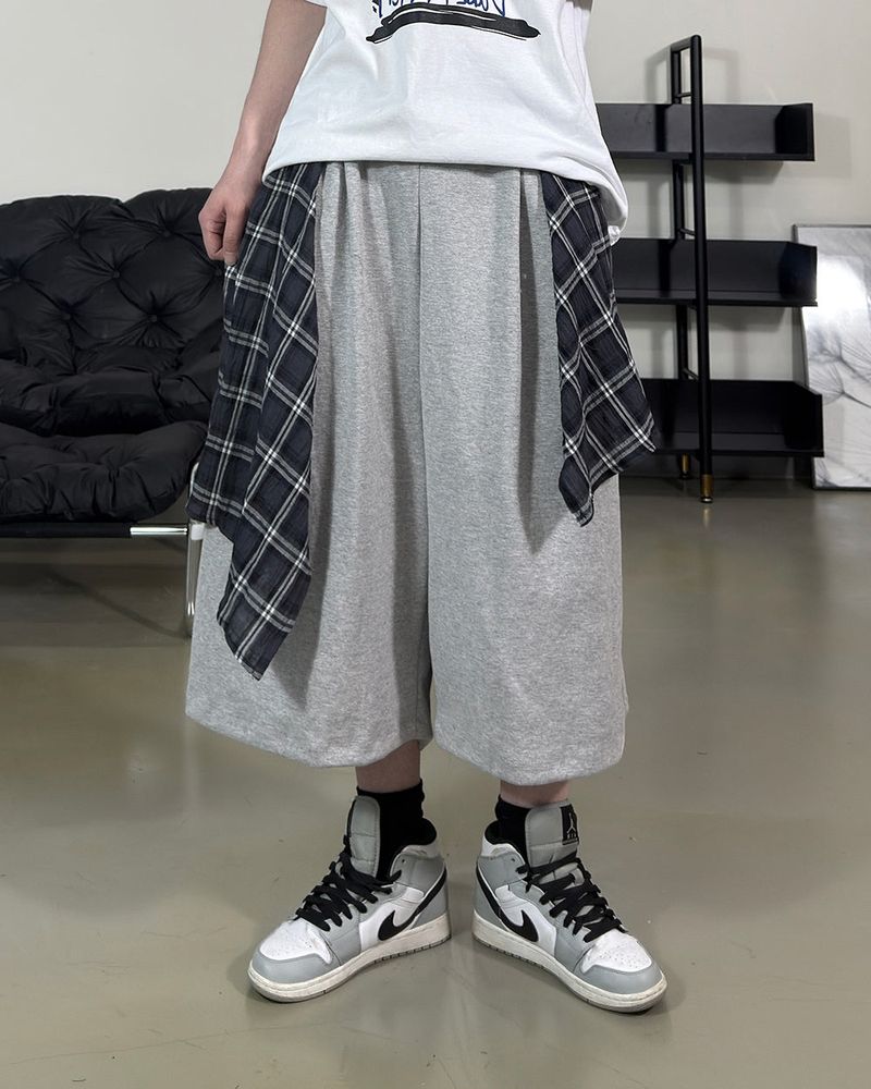 Lever Check Layered Bermuda Pants