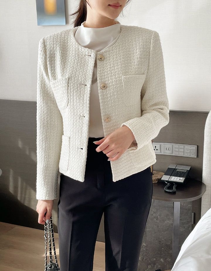 Shurea No Collar Pearl Tweed Jacket