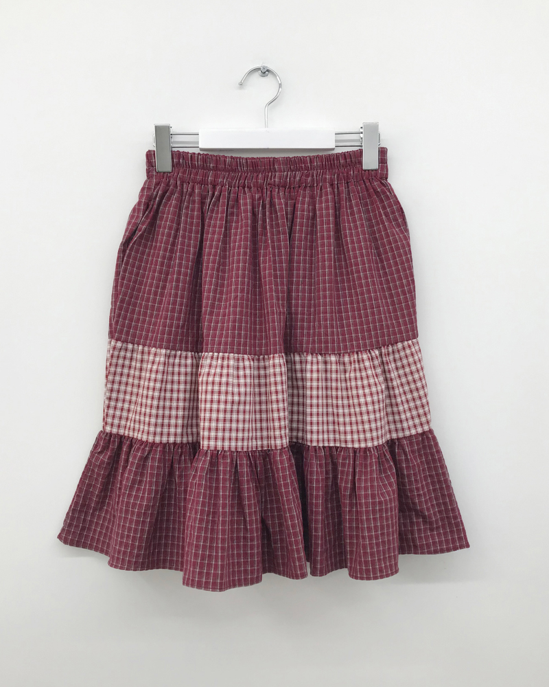 Fold check skirt (3color)